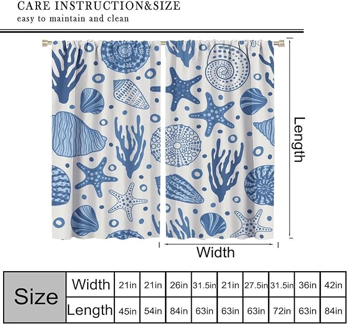 Coastal Nautical Curtains,Coral Starfish Seashell Beach Sea Starfish Seashell Theme Pattern Blackout Print Bedroom Living Room Window Treatmen 5 Panel Set 63x72 Inch