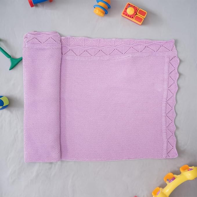 Baby Knit Blanket Soft Breathable Cotton Scallop Border Blankets Newborn Knitted Blanket Swaddle Blankets Gifts for Baby Newborn Toddler Shower Boy Girl New Mom Birthday Christmas Lilac 30x30