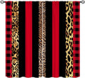 Leopard Skin Blackout Window Curtains, Brown Cheetah Red Black Plaid Stripe Print Window Drapes for Kids Boy Girls Bedroom Living Room 72" W X 63" L