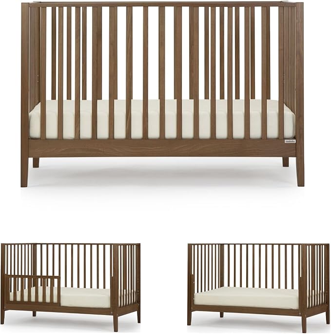 dadada LaLa 3 in 1 Convertible Crib - Converts into Toddler Bed & Daybed - Made in Italy - 3 Adjustable Mattress Heights - Solid Beech Wood (Walnut)