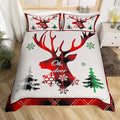 Manfei Xmas Deer Duvet Cover Set Queen Size, Christmas Tree Snowflake Print Comforter Cover with 2 Pillowcases, New Year Theme Bedding Set 3pcs for Kids Boys Girls Bedroom Decor,No Comforter