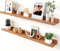 Axeman Cherry Picture Ledge Shelf, 36 Inch Floating Shelves Set of 2, Solid Wood Wall Shelves with Lip, Wall Decor Storage for Bedroom Living Room Bathroom Kitchen Nursery Photo, Natural Cherry