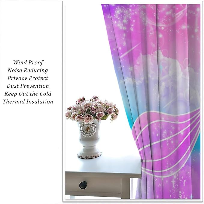Suitable for Girls Mermaid Curtains, Rainbow Pink Purple Mermaid Tail Fish Scales Fantasy Ocean Print Curtains for Living Room Children Baby Room Nursery, 42x63 Inches