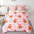 Feelyou Christmas Pink Bed in a Bag Cartoon Christmas Gingerbread Man Comforter Set with Sheets Xmas Theme Bedding Set for Kids Boys Girls Stars Candy Bed Set Decor Queen Size