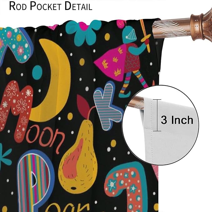 Cartoon Alphabet Curtains Funny Education Animal Giraffe Curtain with Rod Pocket for Bedroom Living Room Home Decor Drapes Thermal Insulated Window Treatments 2 Panels Set 84" W X 84" L