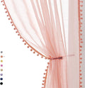 Treatmentex Pom-Pom Sheer Curtains for Girls Bedroom 63" Sheers for Living Room Window Drapes 52" w 2pack Blush Pink Rod Pocket
