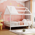 Bellemave Full House BedFrame with Roof, Montessori Floor Bed, House Bed with Rails for Kids, White