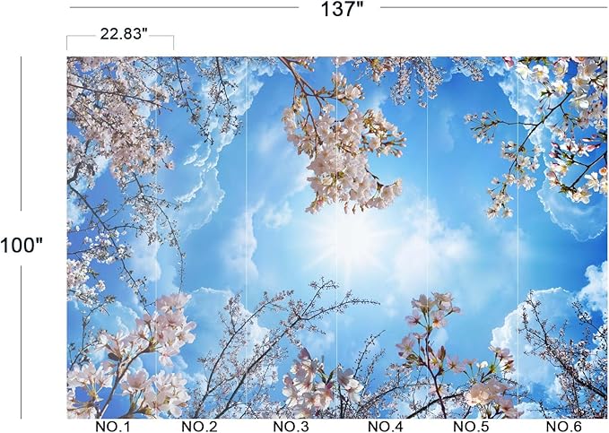 Sky Cherry Blossom Ceiling 3D Wall Mural Wallpaper 137" x 100"