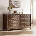 COLAMY Fluted Dresser, Modern Wooden 6 Drawer Dresser 55”, Side Board Buffet Storage Cabinet, Accent Cabinet with Metal Handles for Bedroom, Entryway, Hallway, Walnut