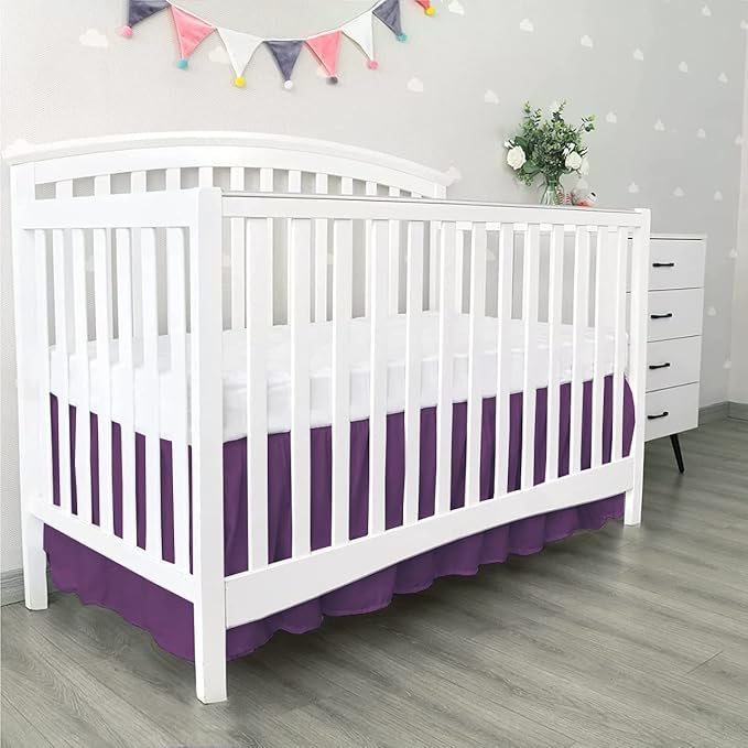 100% Egyptian Cotton, Nursery Crib Toddler (28" x 52" + 14") 800 Thread Count Crib Skirt Dust Ruffle, Bedding Skirts for Baby Boys or Girls, 14" Drop, Plum Solid