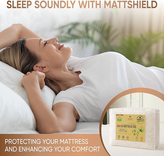 Luxury Quilted Organic Cotton Mattress Protector Full - 380 GSM Waterproof & Breathable Pad - Deep Pocket Fitted Cover - Soft & Silent Protection (Cotton Filling)