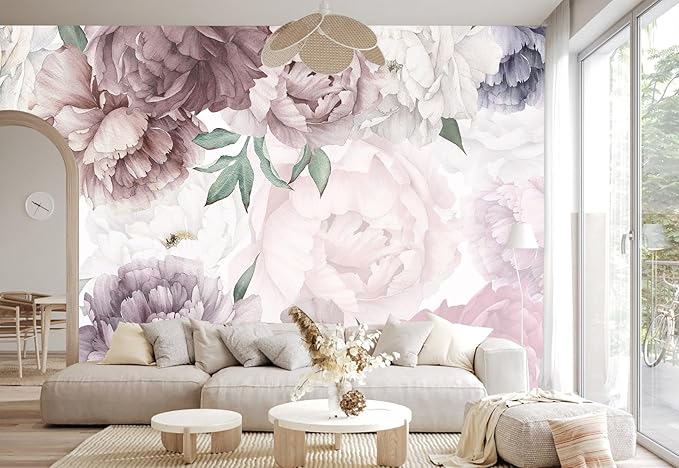 Vintage Floral Wallpaper Peel and Stick Watercolor Peony Self Adhesive Wall Mural for Living Room and Bedroom 157"x108"