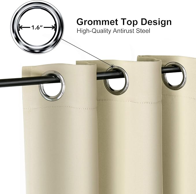 ChrisDowa Room Darkening Curtains 108 Inches Long 2 Panels Set for Living Room, Grommet Thermal Insulated Blackout Curtains for Bedroom (Beige, 52 x 108 Inch)