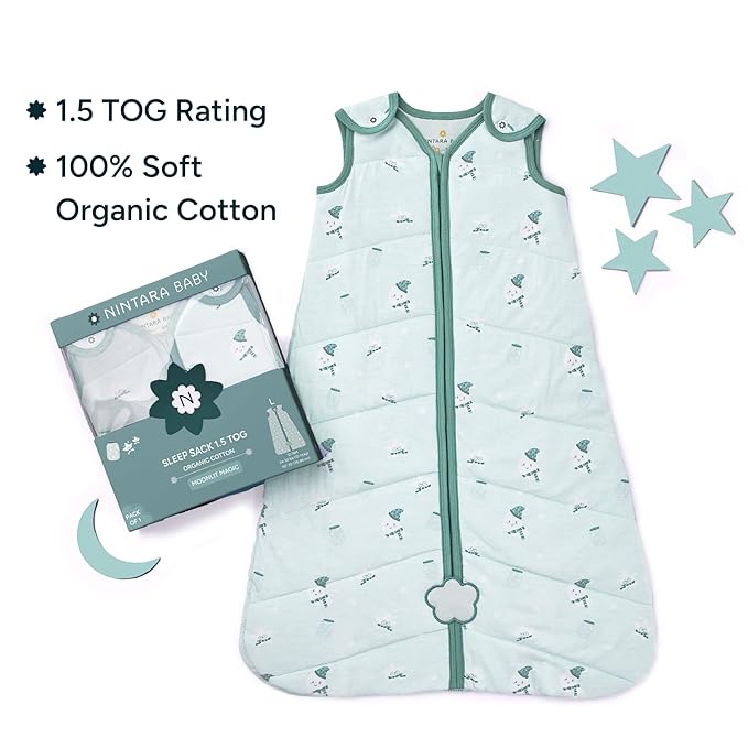 1.5 TOG Sleep Sack - Premium Organic Cotton, Soft, Breathable, Wearable Blanket for Newborns, Infants & Toddlers (18-24 Months), Unisex Baby Sleeping Bag, Gifts for Babies