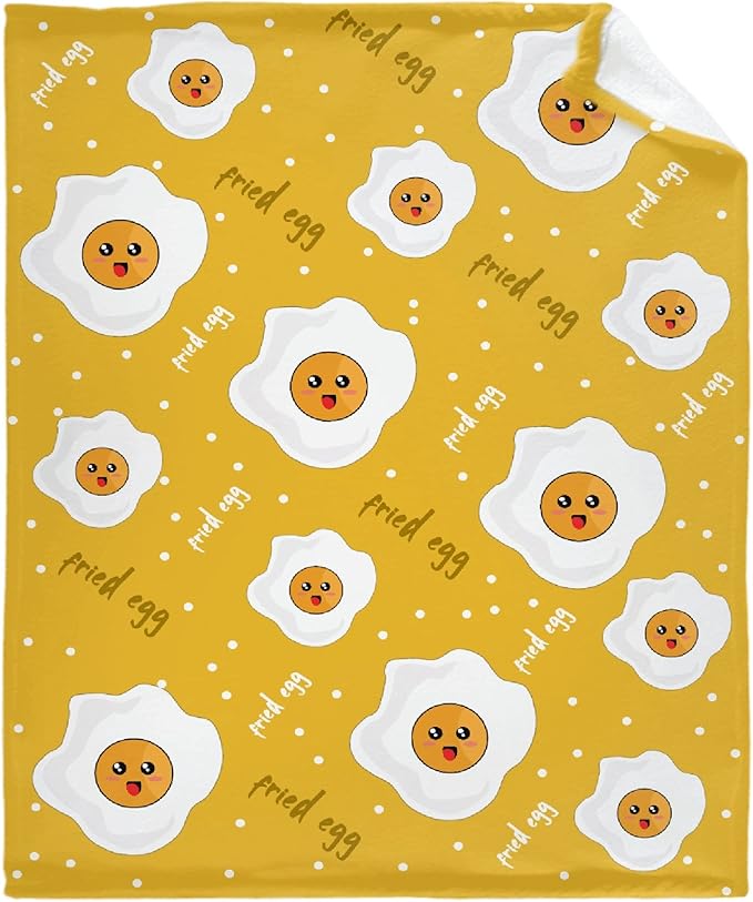Thuswarm Cute Fried Eggs Kawaii Omelette Flannel Throw Blanket Warm Cozy Soft Cartoon Food Print Blankets for Bed Couch Sofa Room Decoration Gifts 50”×40” Small for Kid
