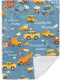 Custom Baby Blanket - Cartoon Cars Design Personalized Name Blanket, Soft Flannel Dot Infant Toddler Blanket for Boys, Customizable Nursery Bedding (60" x80)