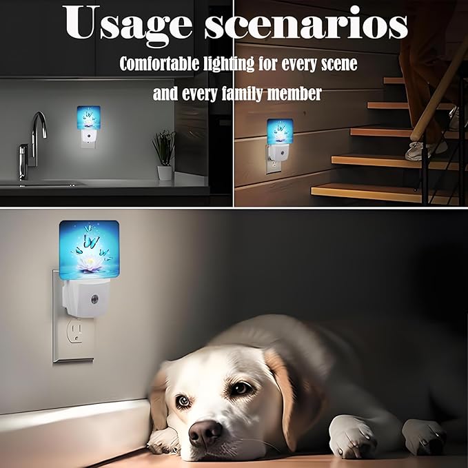 Zen Lotus and Butterfly Night Light,Plug Into Wall with Dusk to Dawn Light Sensors, Warm Nightlights for Bedroom, Bathroom, Hallway, Kitchen, Gifts Ideal for Boys Girls Women Men