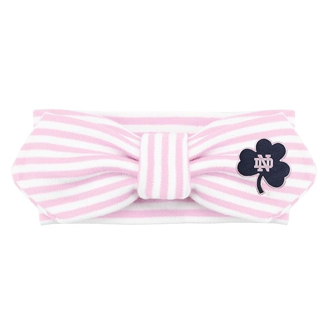Creative Knitwear Notre Dame Fighting Irish Infant Girls Pink Striped Hair Knot Headband Embroidered Logo - Size Newborn - 4T