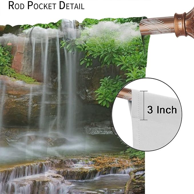 Waterfall Blackout Window Curtains, Rocky Waterfall to Pond Running Off Scenic Nature Themed Picture Print Window Drapes, for Living Room Bedroom 84x84in 2 Panels