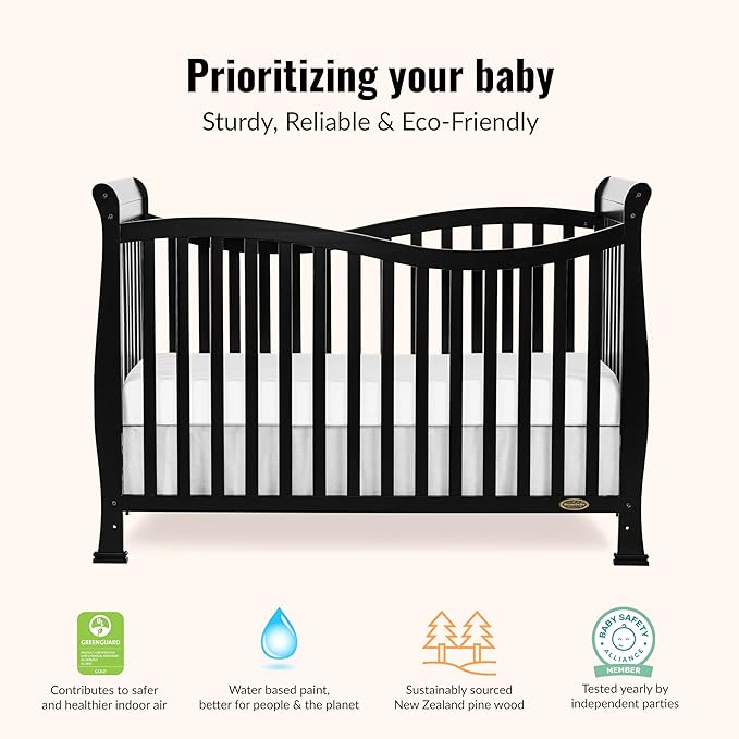 Dream On Me Violet 7 in 1 Convertible Life Style Crib in Black, Greenguard Gold Certified 58x29x39 Inch (Pack of 1)