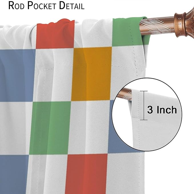 Retro Checkered Curtains,70s Vintage Twisted Checkered Window Drapes Colorful Groovy Trendy Wavy Hippie Grid Print Window Treatments for Kids Girls Bedroom Living Room Bathroom 63" W X 63" L
