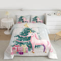 Feelyou Merry Christmas Comforter Set Toddler Size Cute Unicorn Bedding Set for Kids Boys Girls Gift Duvet Quilt Christmas Tree Bedroom Decor Microfiber 2 Pcs with 1 Pillow Cases