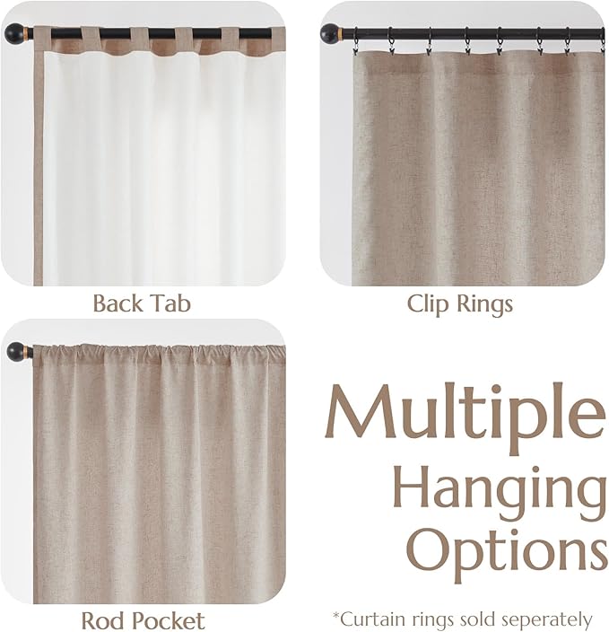 jinchan Linen Curtains with Privacy Lining 84 Inch Length Taupe Brown Farmhouse Closet Lined Drapes for Small Narrow Window Bedroom Living Room Bay Window 2 Panels Rod Pocket Back Tab