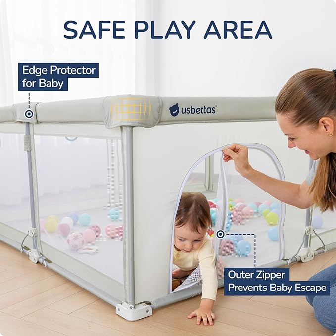 Foldable Baby Playpen,Portable Playpen for Babies and Toddler,50 * 50 Inch Kids Travel Play Pen with 4 Handlers,Carry Bag,Baby Play Yard for Indoor&Outdoor,Beige