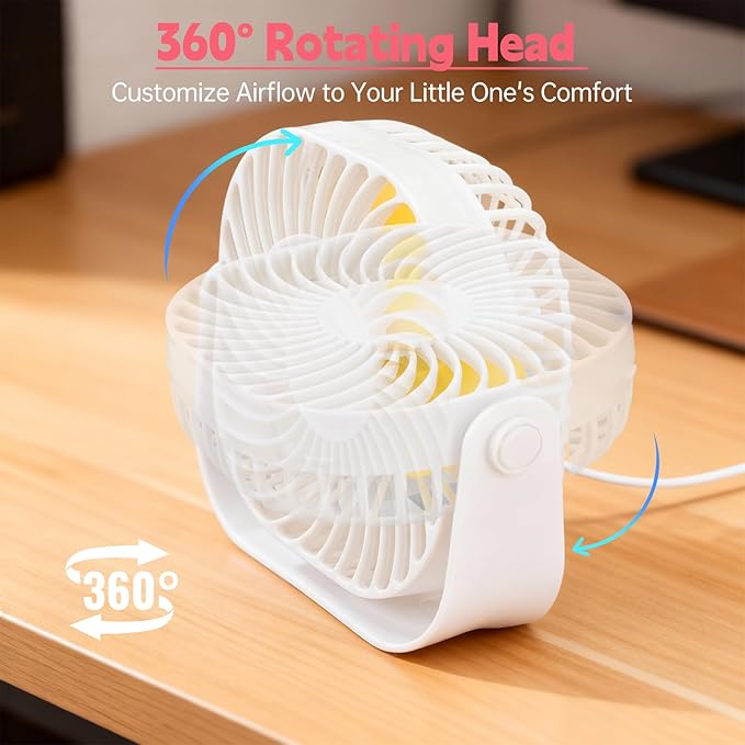 Fan Compatible with Slumberpod Blackout Sleep Tent, USB Small Desk Fan, 2 Speed 360°Rotate, Portable and Lightweight Compatible with Blackout Tent Mesh Pocket, Smooth Air Circulation for Sleeping