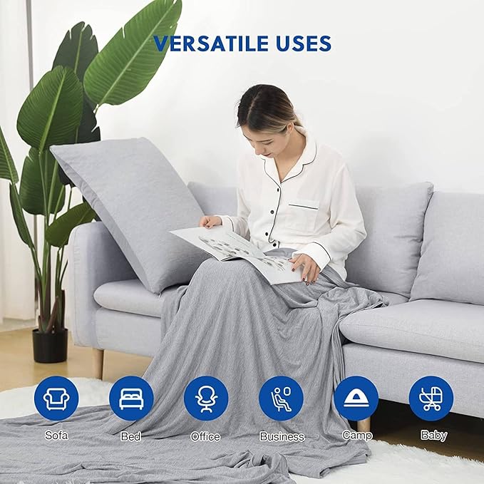 HOMFINE Cooling Blankets for Hot Sleepers - Summer Blanket Thin Lightweight Breathable Soft Double Side Enhanced Cooling for Bed Couch Sofa, Keep Cool for Night Sweats (Grey, 108 x 90 inches)