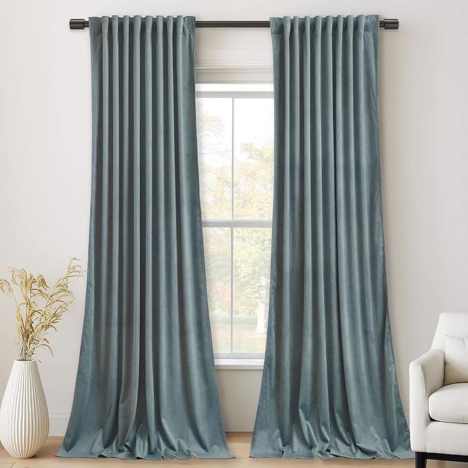 StangH Stone Blue Curtains 100 inches Long Back Tab Thermal Insulated Noise Reducing Drapes for Sliding Door Living Room Privacy Bedroom Window Panels, W52 x L100, 2 Panels