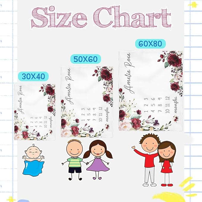 OLIVE OLIVIA Personalized Monthly Baby Milestone Blanket, Baby Months Blanket, Perfect Custom Newborn Gifts,30"x40"