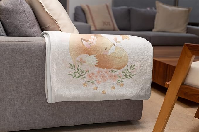 Custom Baby Blankets with Name | Personalized Fox Newborn Blanket for Baby Girl and Baby Boy | Unisex Warm Soft Sherpa Swaddle Blanket Minky | (Fox, Sherpa 50"x60")