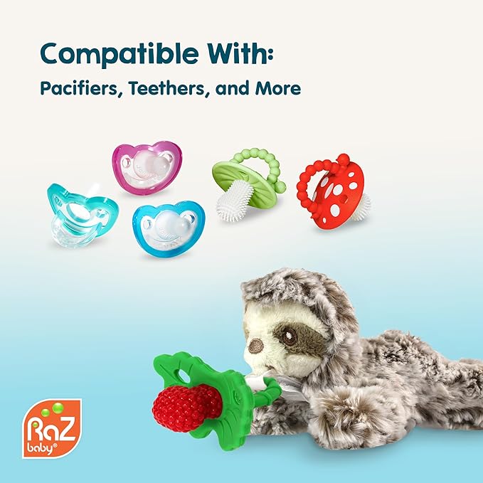 RaZbaby JollyPop Pacifier, Holder w/Detachable Baby Pacifier, Stuffed Animal RaZbuddy, All Ages 0M+, Machine Washable, Textured & Easy to Hold – Elephant