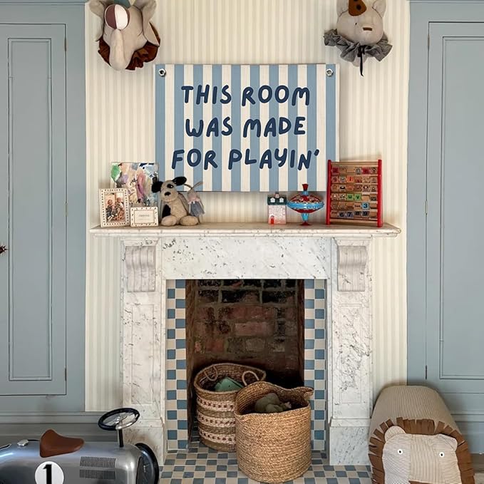 Playroom Decor, Toddler Boy Room Decorations Banner, Blue Striped Wall Flag for Kids Nursery Room Playroom Decor, 20x30 Inch