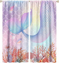 Dream Mermaid Curtains Colorful Mermaid Fish Tail Scale Fantasy Ocean Theme Beautiful Kids Window Treatment for Girls Bedroom Nursery Room Decor Rod Pocket Window Drapes 55x63in