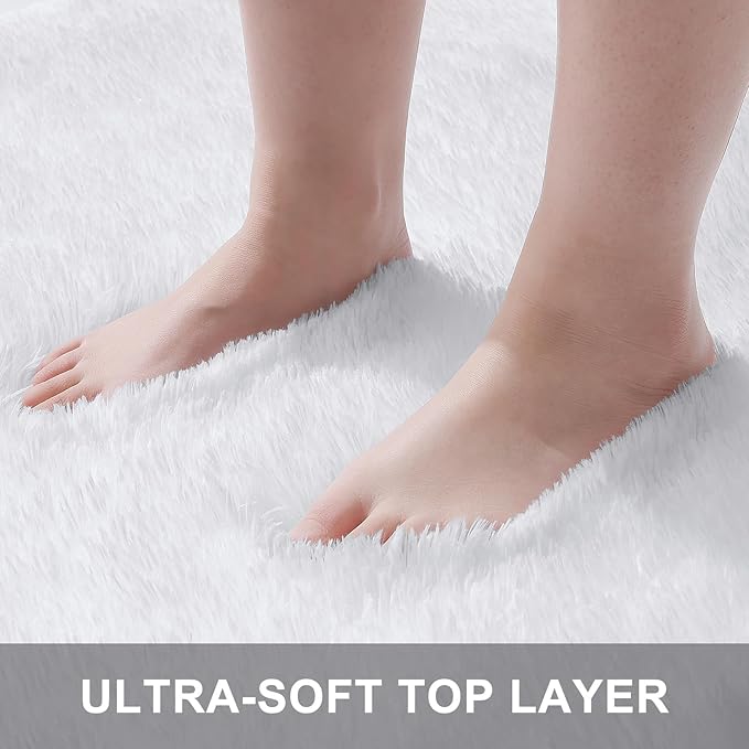 OLANLY 2x5 Machine Washable Runner Rugs for Hallway, Soft Fluffy Shaggy Bedside Rugs for Bedroom, Living Room, Indoor Floor Carpet for Kids Girls and Boys, Nursery Rooms, Home Decor Aesthetic, White