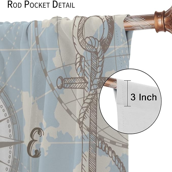 Nautical Theme Window Curtains,Pirate Sailboat Curtains for Bedroom,Conch Starfish Print Draperies for Living Room,Ocean Window Treatment Curtains Set 2 Panels,42x63 Inches