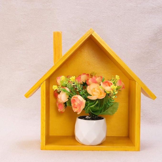 Cabilock Small House Shaped Wooden Wall Shelf 9.64X9.05X3.34 Inch Floating Storage Rack for Bedroom Kids Room Bathroom Home Decor Display Organizer