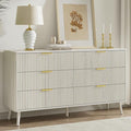 LYNSOM 55" Wide Fluted Dresser for Bedroom with 7 Drawer, Modern Chest of Drawers with Curved Profile Design and Metal Handles, Wood Dresser TV Stand & Storage Organizer for Living Room, White