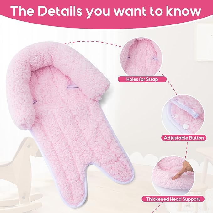 Winter Infant Car Seat Insert, Newborn Car Seat Head Support with 2 Car Seat Strap Pads, Plush Fleece Car Seat Cushion for Baby, Warm Stroller Padding for Swing, Bouncer, Rocker, Carseat
