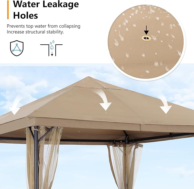 ABCCANOPY Outdoor Patio Gazebo 11x11 - Single Roof Canopy with Mosquito Netting for Backyard, Deck, Garden, Lawn, Khaki