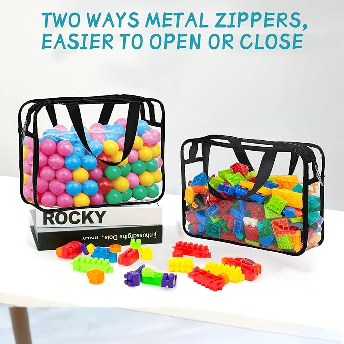 8 Packs Large Toy Storage Bags with Zipper and Labels, Clear PVC Waterproof Toy Organizers Bags for Board Games, Puzzles Pieces, Building Blocks, Handmade Accessories, Kid Books