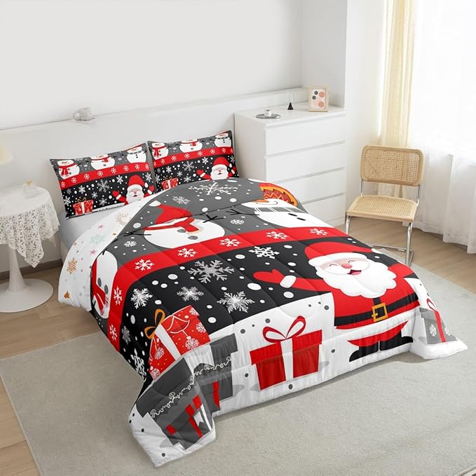 Feelyou Christmas Bedding Set Soft for Boys Girls, Merry Christmas Comforter Set Toddler Size New Year Gift Duvet Quilt Microfiber Snowflake Bedroom Decor 2 Pcs with 1 Pillow Cases