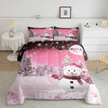 Feelyou Kids Merry Christmas Decorations Toddler Size Comforter Set Xmas Snowman Bedding Set Girly Pink Quilt Set Soft Warm Lightweight Duvet Set