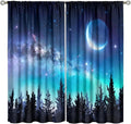 Galaxy Forest Blackout Curtains, Night Starry Sky Stars Moon Aurora Borealis Window Drapes for Bedroom Living Room Home 52" W X 84" L