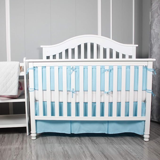 Belsden Blue Crib Skirt with Durable Woven Platform, Both Long Sides Pleated, Split Corners Dust Ruffle for Easy Placement Inside of Standard Crib Bed, 14 inches (36cm) Length Drop, Blue