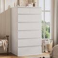 White Tall 7 Drawer Dresser for Bedroom, Modern Wood Closet Dressers & Chests of Drawers with Jewelry Storage, 23.6" L*15.8" W*47.5" H in Large Vertical Dresser for Bedroom, Living Room, Nursery