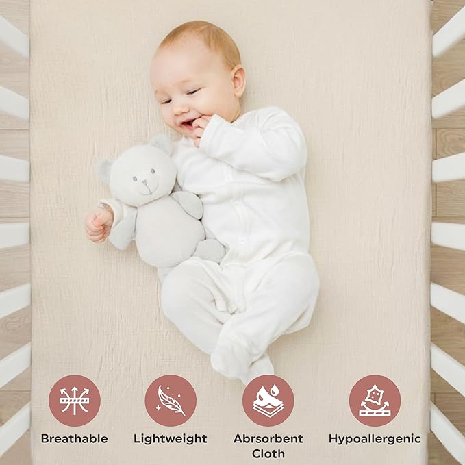Organic Cotton Muslin Crib Sheets (Set of 2) – Soft & Breathable Fitted Sheets for Boys and Girls, Neutral Colors – Fits Standard Baby Crib Mattress (28 x 52 Inches) (Rust/Ivory)