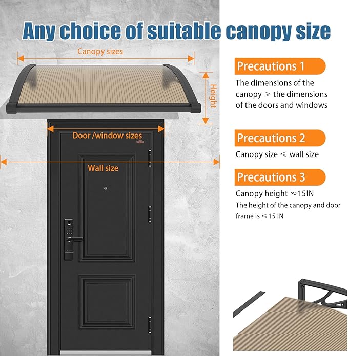 32''*48'' Window and Door Exterior, UV/Rain/Snow/Sunlight Protection Sheet,UPF 50+ Polycarbonate Overhang Canopy,House Overdoor Awnings for Door Entrance Outside/Patio/Porch/Deck